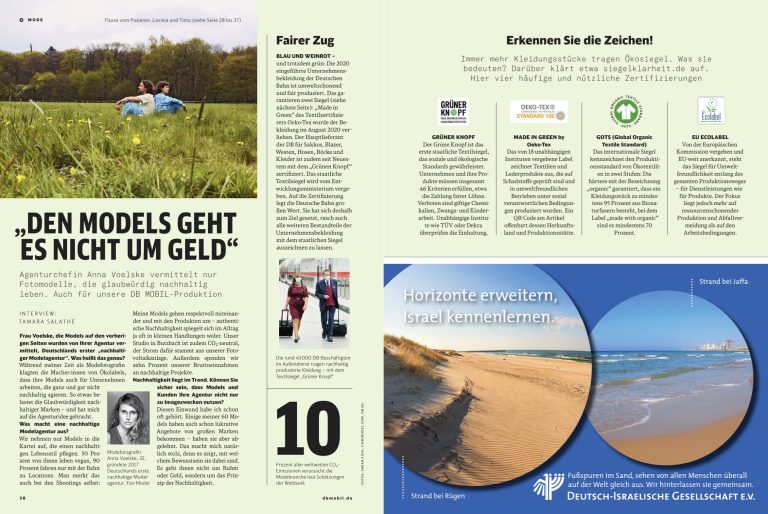 Magazinseite „Den Models geht es nicht um Geld“ mit Interview und Kurzmeldungen